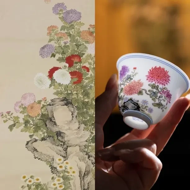 宝蕴阁陶瓷大号珐琅彩品茗杯铃铛杯手绘茶杯茶具高档家用立明堂