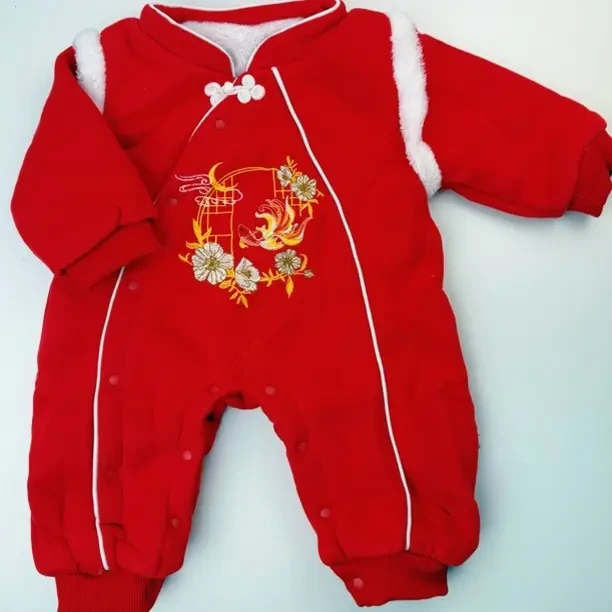 【直播专属】秋冬加厚纯棉国风婴儿满月百天周岁拜年连体