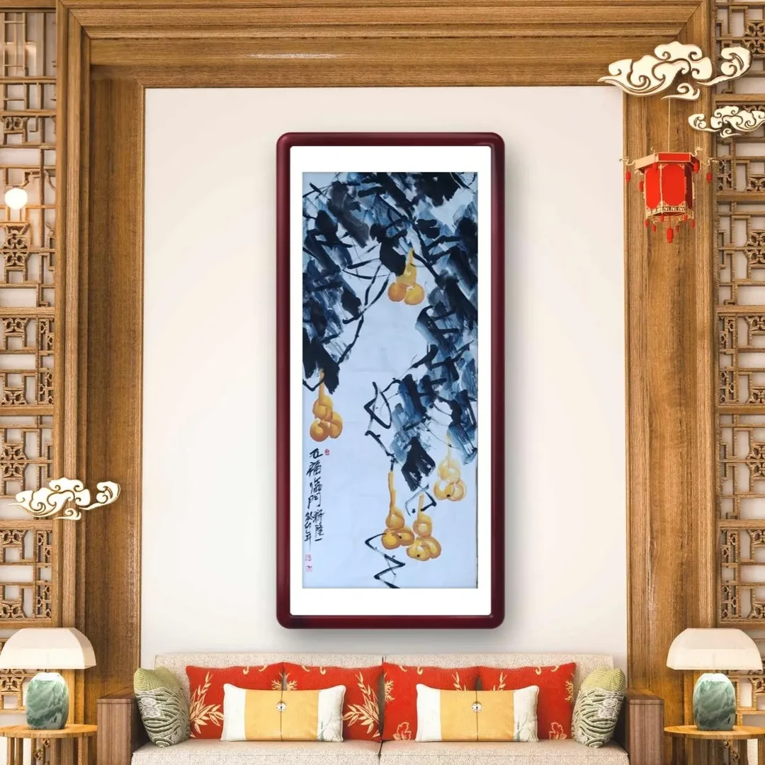 释隆一福禄玄关画客厅入户竖版五福临门装饰画葫芦图招财风水挂画