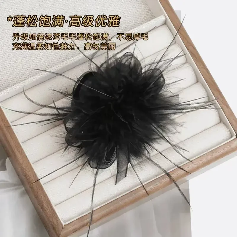 网纱发饰盘发夹子百搭气质羽毛抓夹黑色头花鲨鱼夹设计感头饰爆款