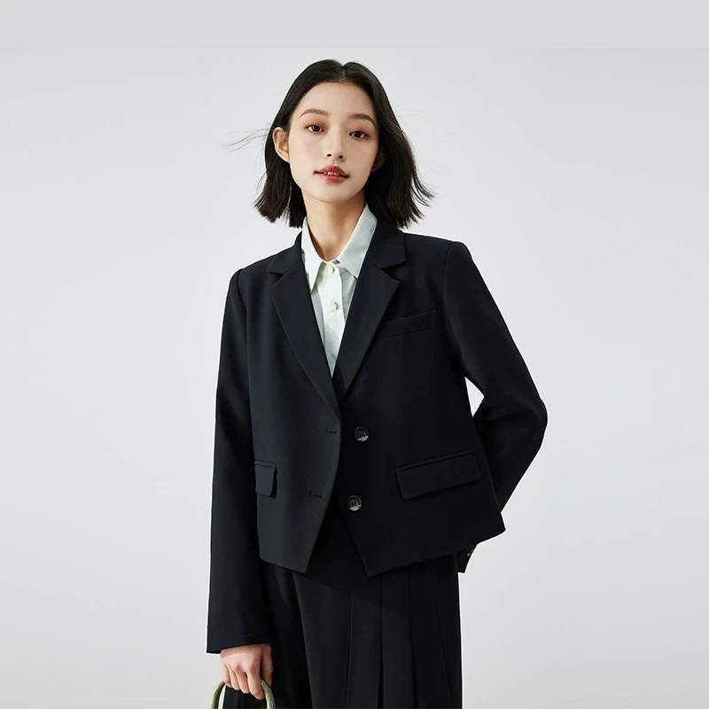 伯德小姐黑色西装外套女高级感面试小个子短款正装职业小西服套装