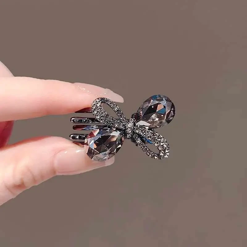 高级感前额侧边碎发夹刘海夹小号闪钻蝴蝶结鸭嘴夹子水晶发卡头饰