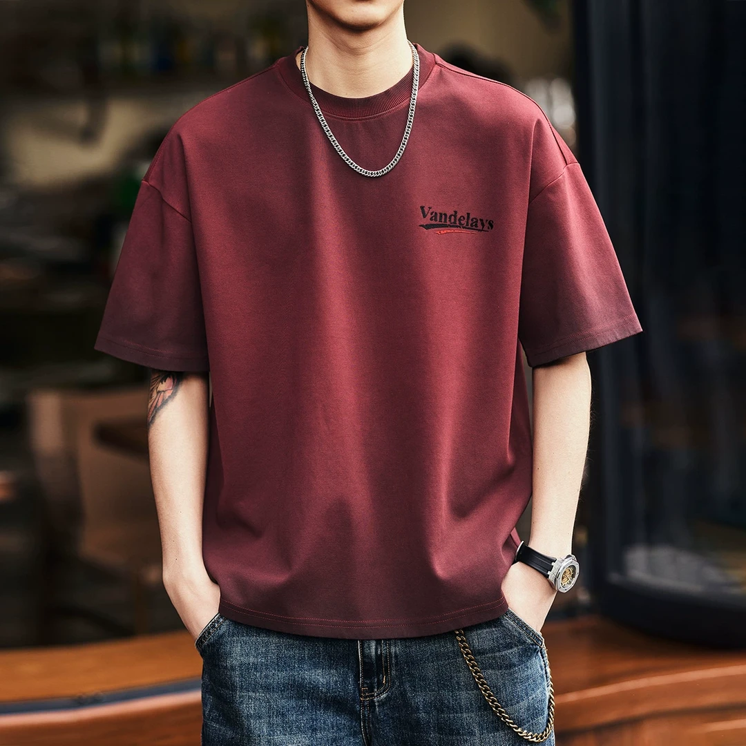 格蓝鹿美式重磅短袖t恤男夏季宽松潮牌休闲安可拉红大码体恤男装