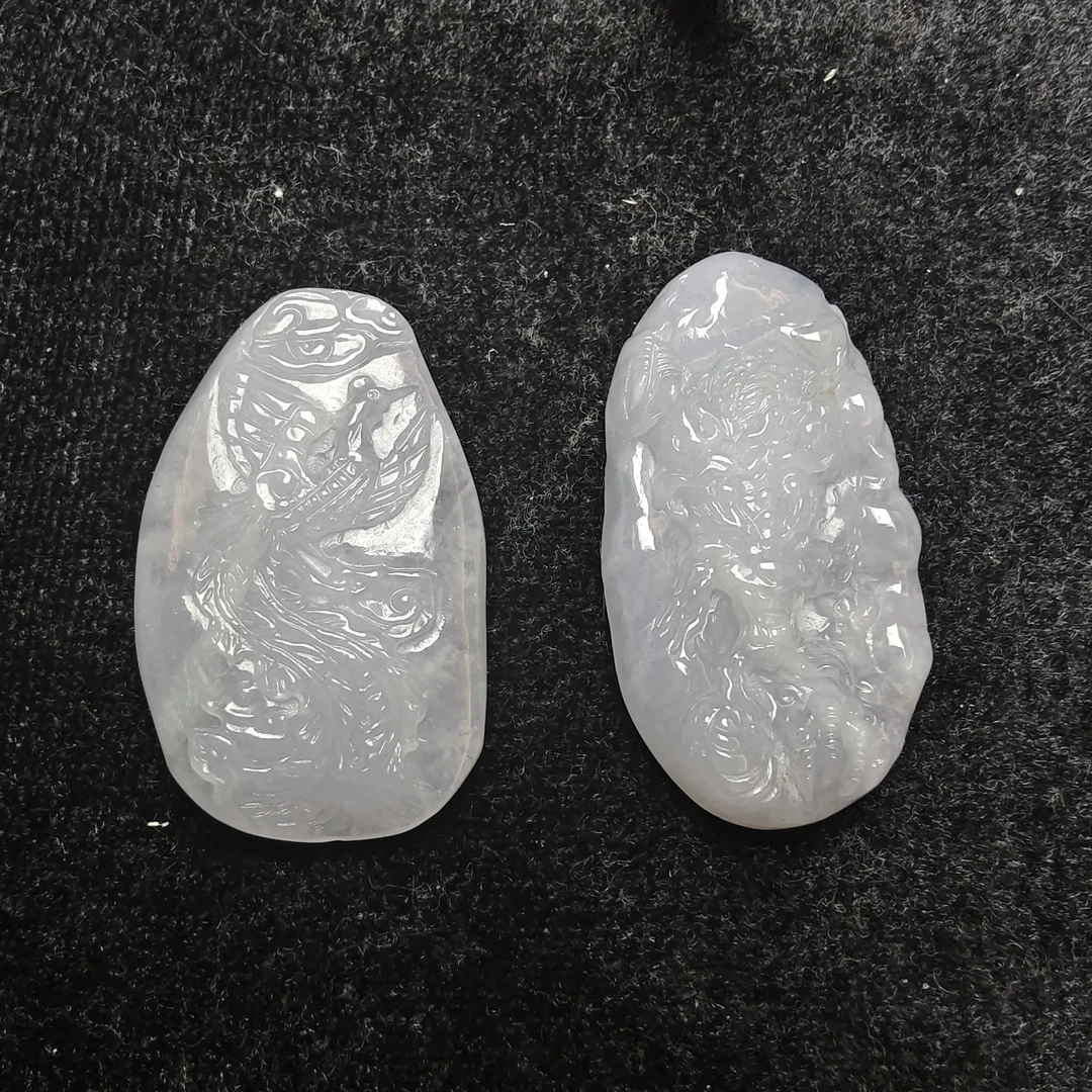 天然缅甸翡翠A货生肖龙凤牌吊坠