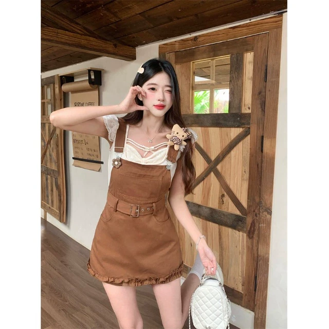 大码胖mm夏季女式显瘦甜美风小众设计感背带裤飞飞袖上衣时尚套装