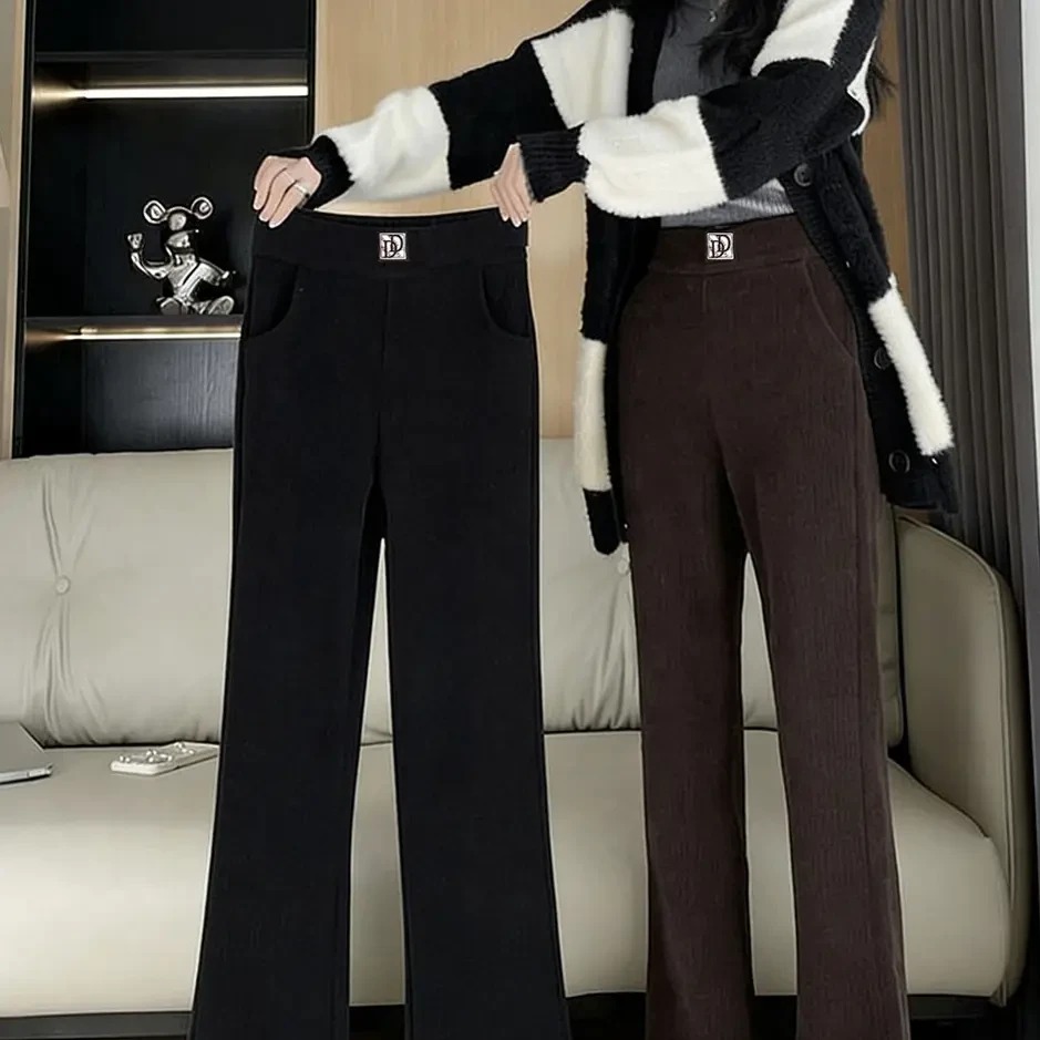 秋冬高腰显瘦加绒灯芯绒微喇裤保暖外穿