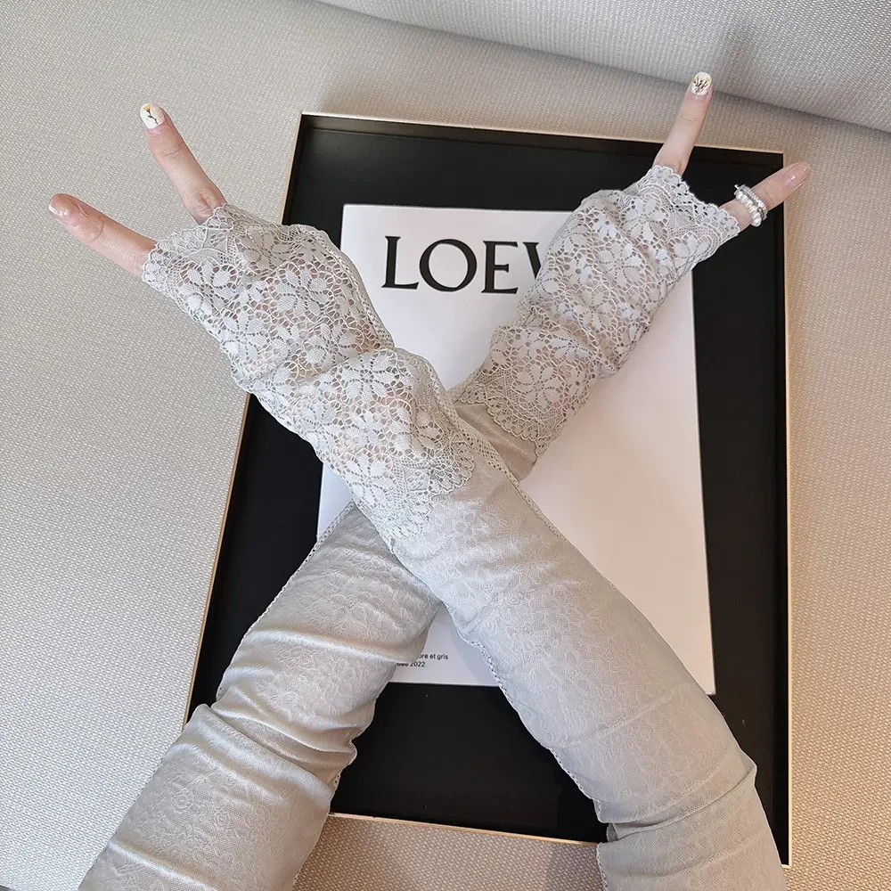 蕾丝防晒袖套开车防晒薄款质感夏天遮阳透气百搭防紫外线骑车长款