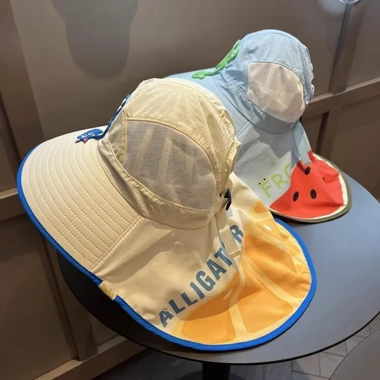 儿童夏季遮阳帽大檐女童网防晒披肩帽男宝宝沙滩渔夫帽户外太阳帽
