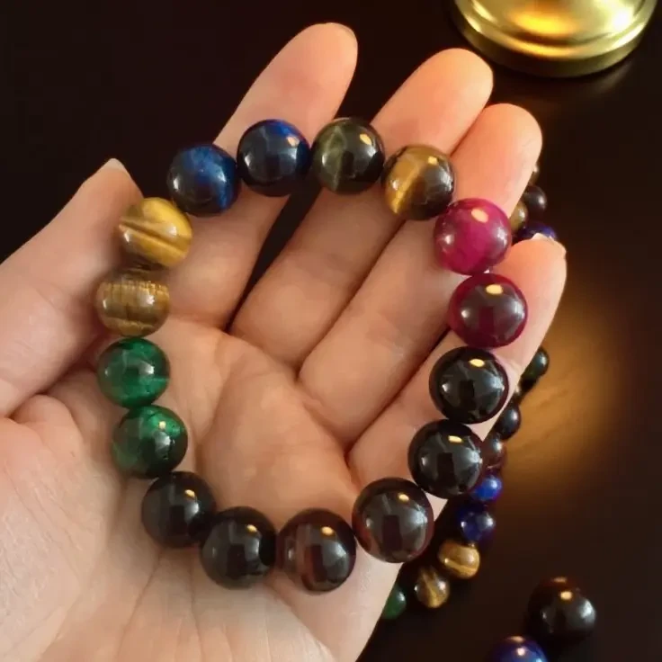 非金属陶瓷手链 彩色虎眼石时尚情侣百搭单圈手串