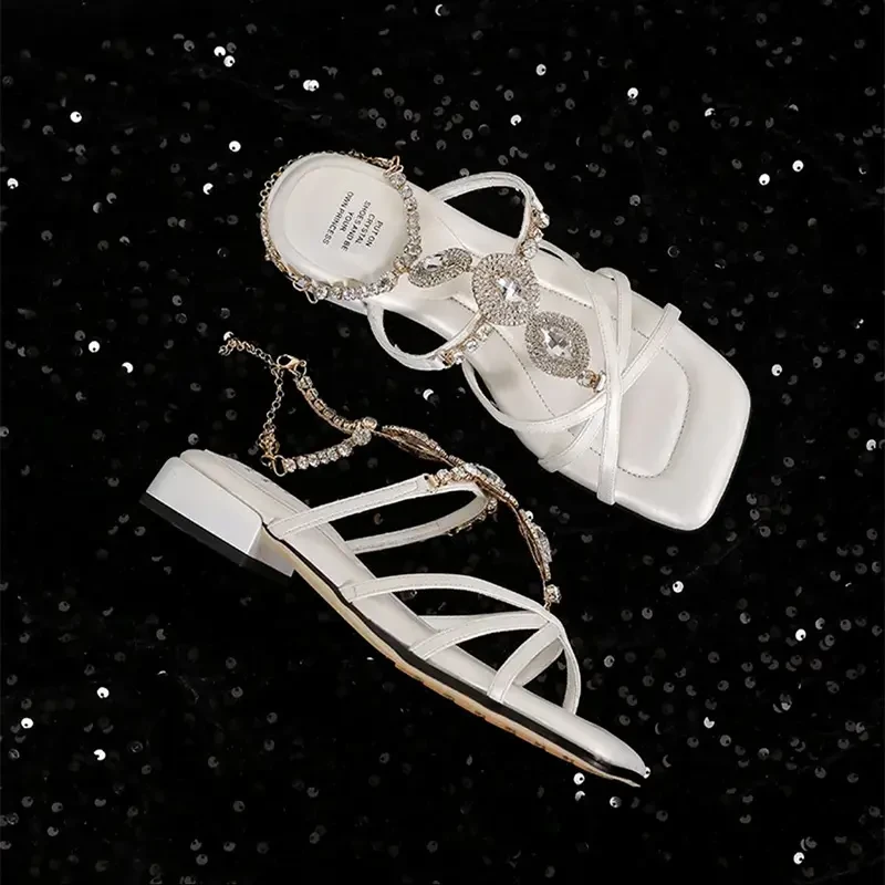 羊皮版~法式绝美仙女风平底白色凉鞋女款夏季外穿2025高跟鞋凉鞋