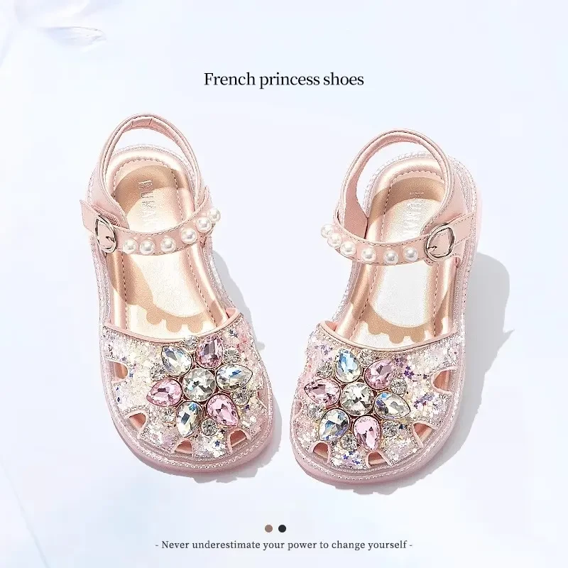 ABC女童鞋子儿童公主包头凉鞋2025新款夏款小女孩宝宝水晶鞋洋气