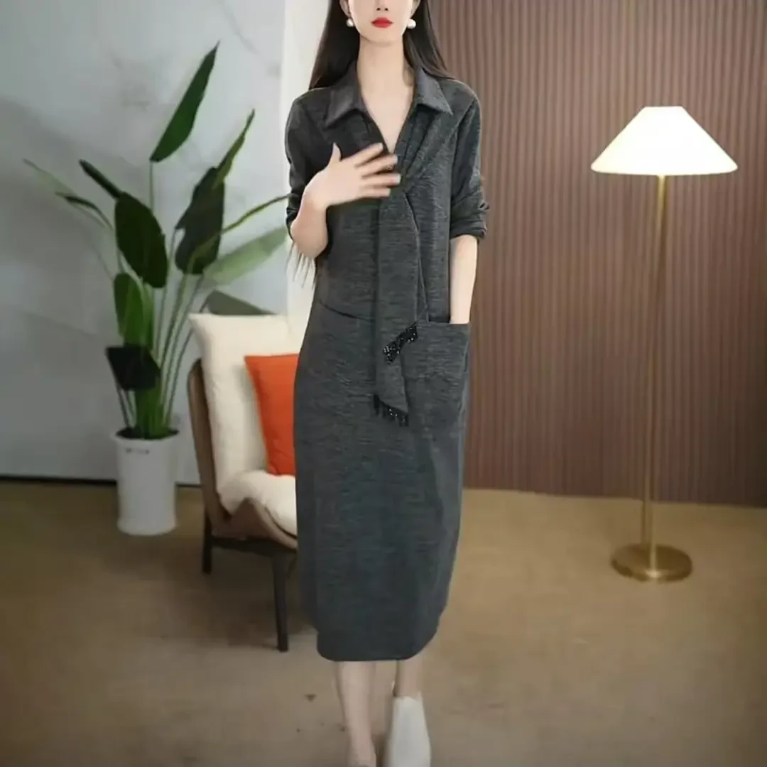 时尚气质显瘦修身减龄长袖连衣裙2025新款连衣裙GD