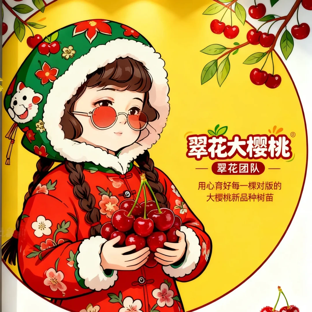 【翠花大樱桃】5棵明5-5二级大樱桃树苗高度1米以上送一棵授粉树