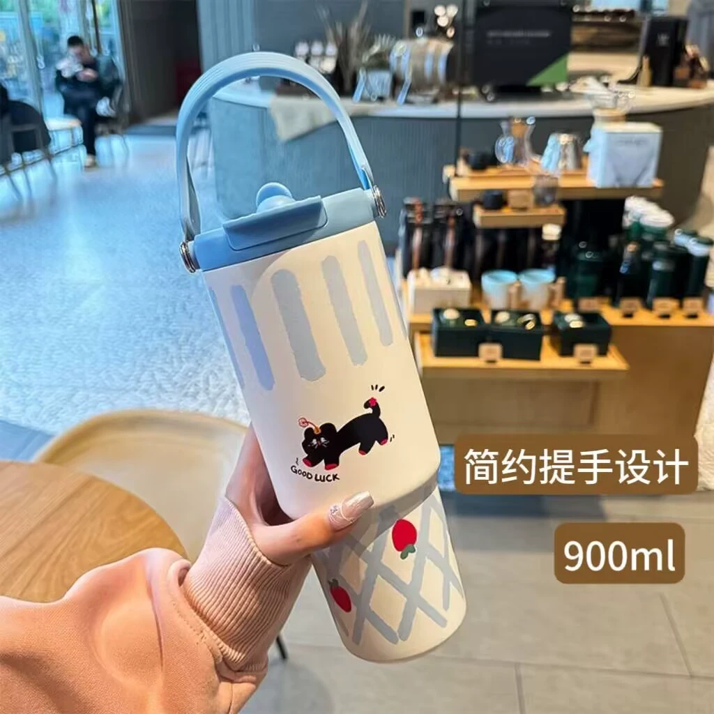 Y水杯大号大容量不锈钢保温杯高颜值多巴胺卡通可爱冰霸杯一盖双