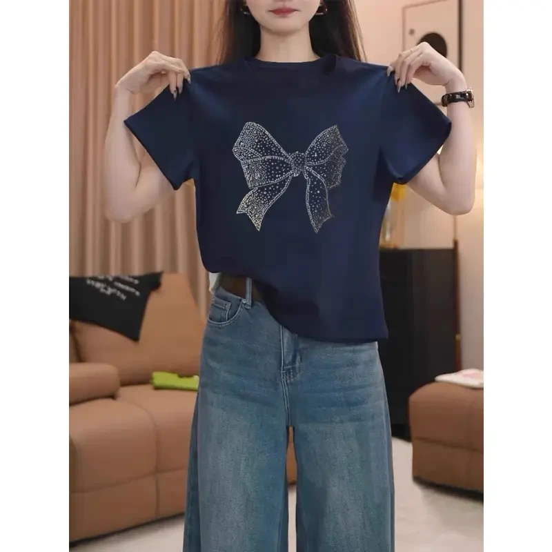 2025新款正肩圆领短袖t恤女装设计感小众时尚百搭洋气显瘦上衣夏