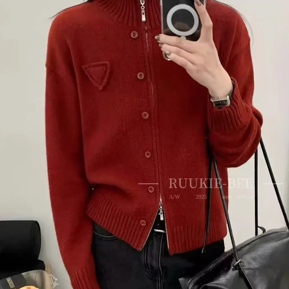 韩系高货时尚百搭宽松休闲针织开衫女春秋冬气质拉链开衫