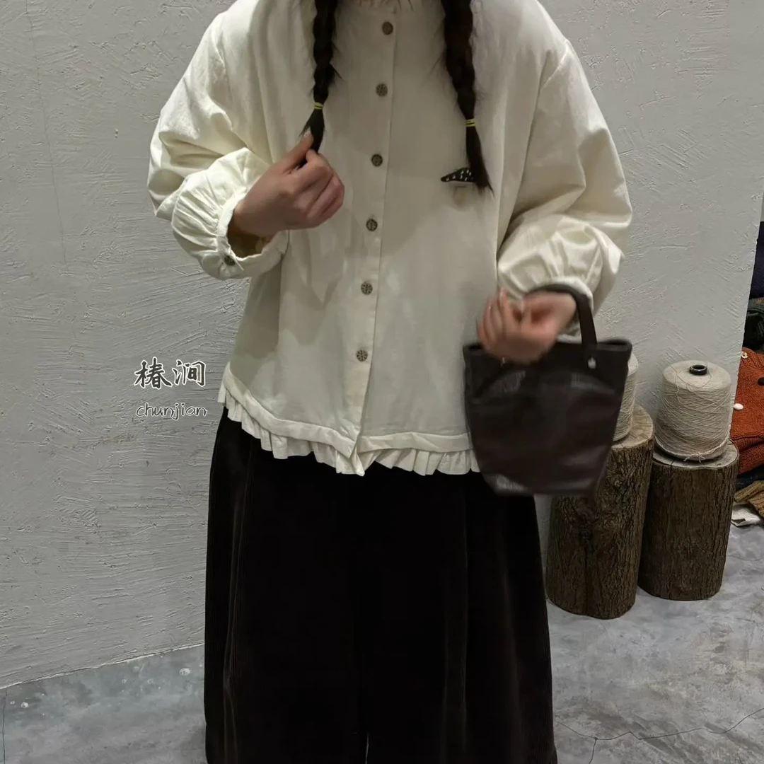 椿涧木耳领夹棉衬衫