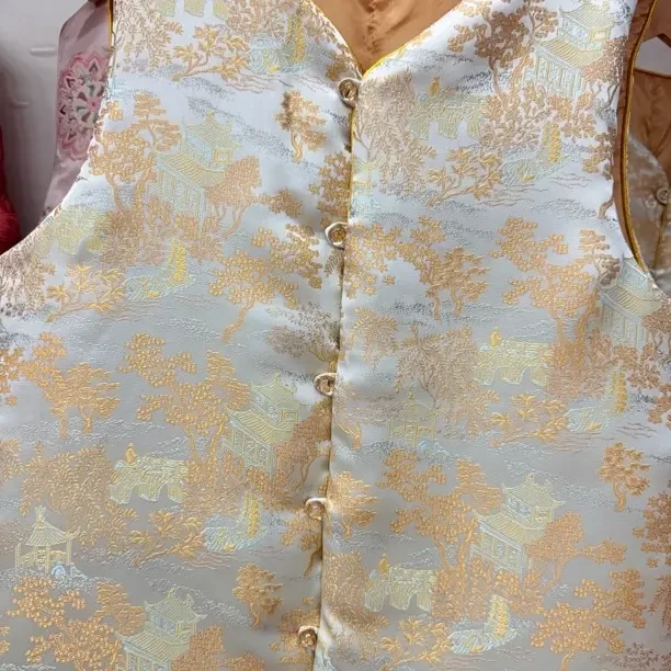 纽扣印花冬季春季马夹女厚款提花常规复古双面