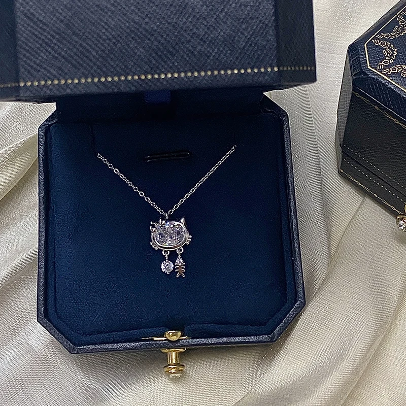 坠链均足银 999纯银KT猫项链女可爱甜美猫咪项链送闺蜜生日礼物