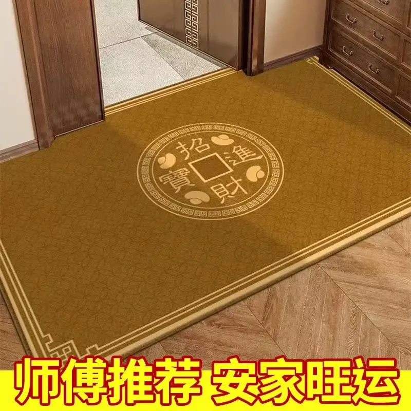 新中式入户门地垫土黄色地毯防滑耐脏门垫金色垫升级加厚地垫
