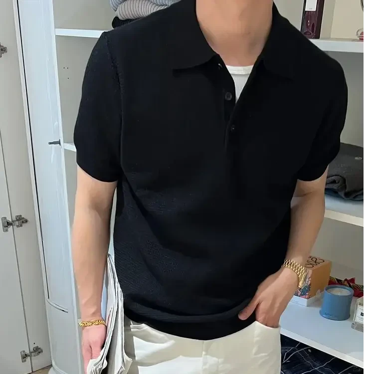 老钱新贵混纺棉立挺百搭柔软堆积感针织polo衫时尚休闲夏季男士