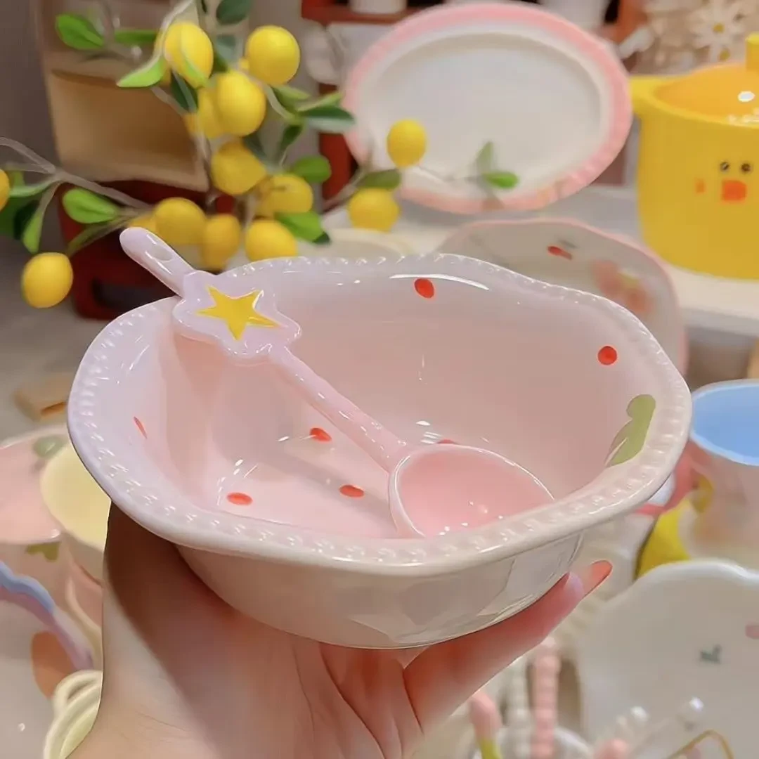 奶fufu陶瓷甜品碗早餐碗饭碗星星勺子面碗家用高颜值餐具釉下彩