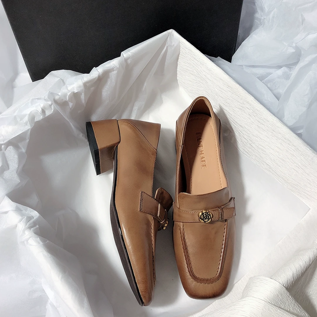 森屿海巷 英伦风新款气质方头中跟一脚蹬舒适百搭通勤单鞋女