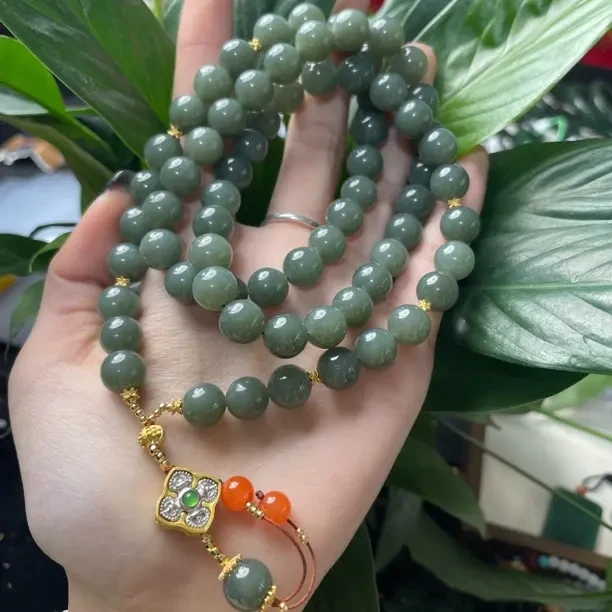 和田玉粉青毛衣链 12mm