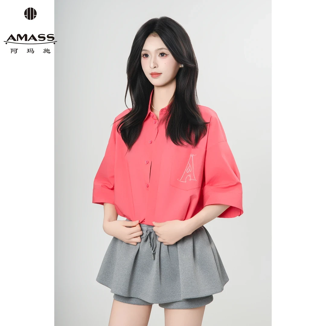 AMASS阿玛施夏季新款时尚休闲百搭简约衬衣印花设计感衬衫5301097
