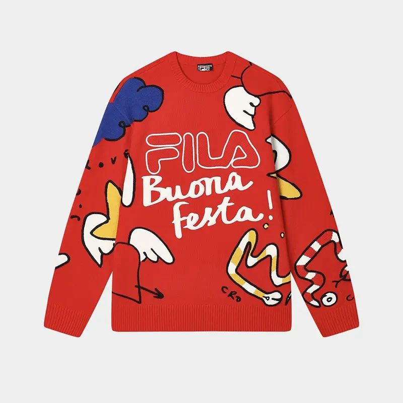 Fila/斐乐女子经典圆领套头时尚长袖编织衫休闲F11U519402F