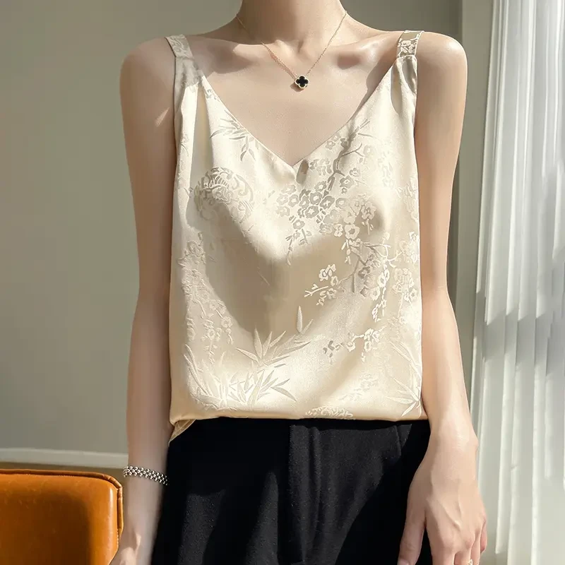 夏季中式宽松吊带蕾丝背心时尚薄款无袖白色打底外穿内搭上衣百搭