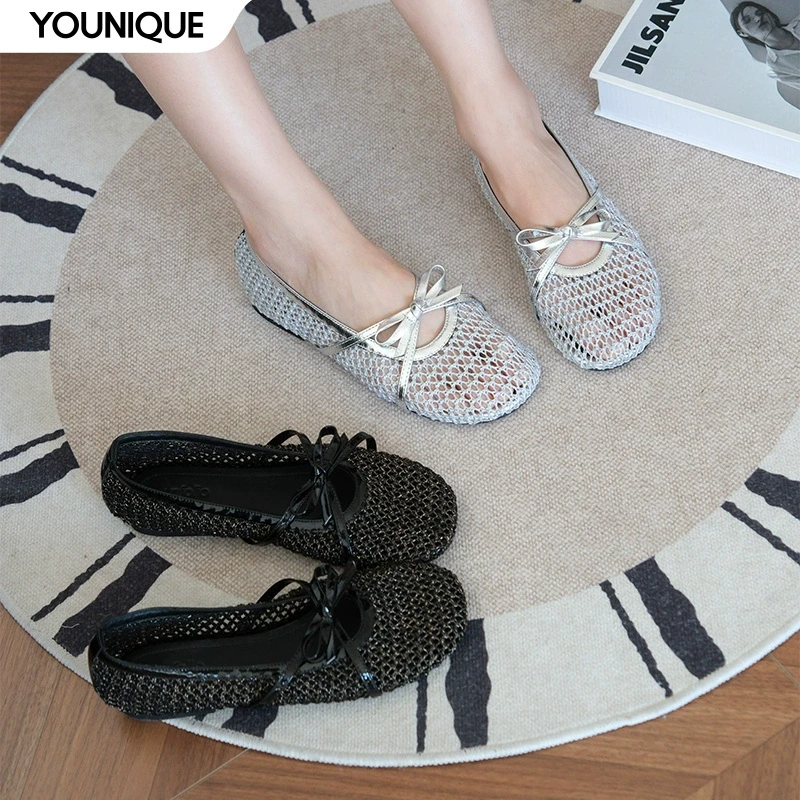 【unfolio】新品25春夏蝴蝶结装饰镂空玛丽珍鞋圆头浅口鞋女