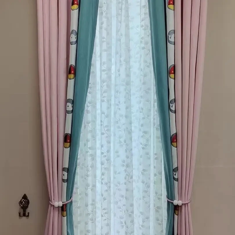 雪尼尔卡通短款成品窗帘宽4.3高二米