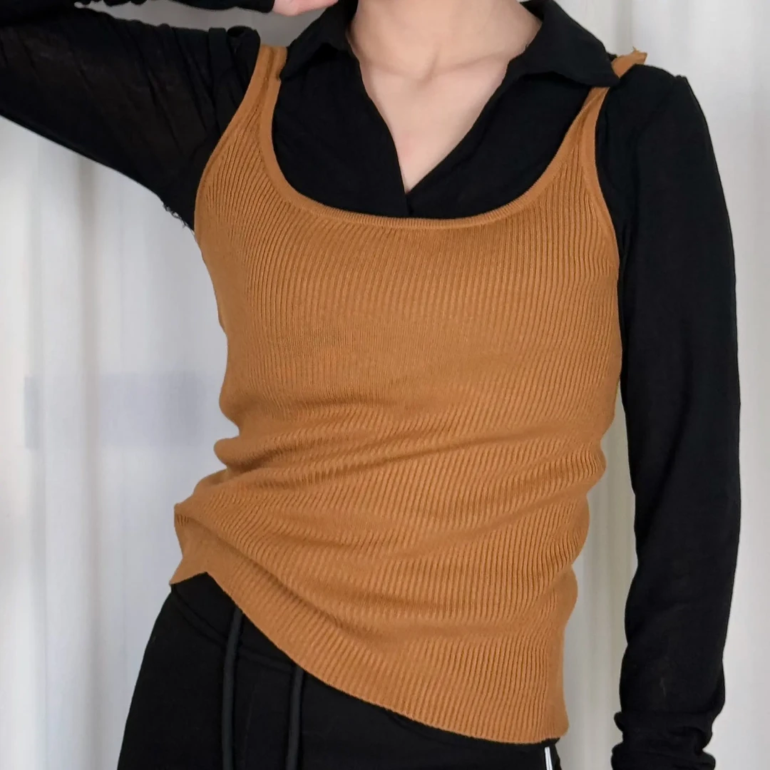 秋冬磨毛加厚吊带背心女打底内搭两件套