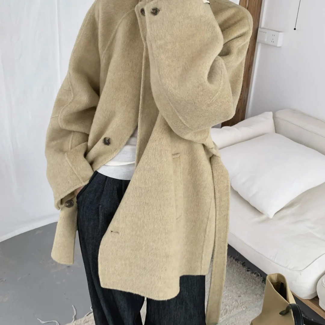 煋煋精选【韩韵】韩系秋冬氛围感慵懒风系带羊毛大衣中长款羊毛大衣