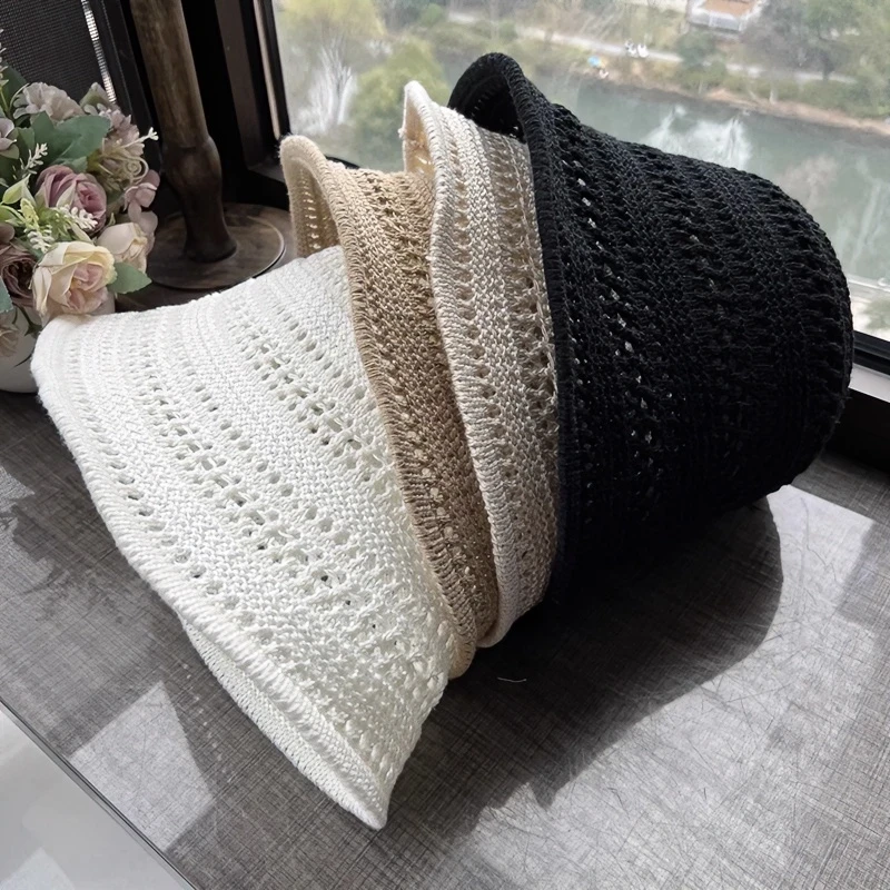 高端帽子女春夏季镂空透气渔夫帽复古网眼凉感遮阳防晒帽百搭盆帽