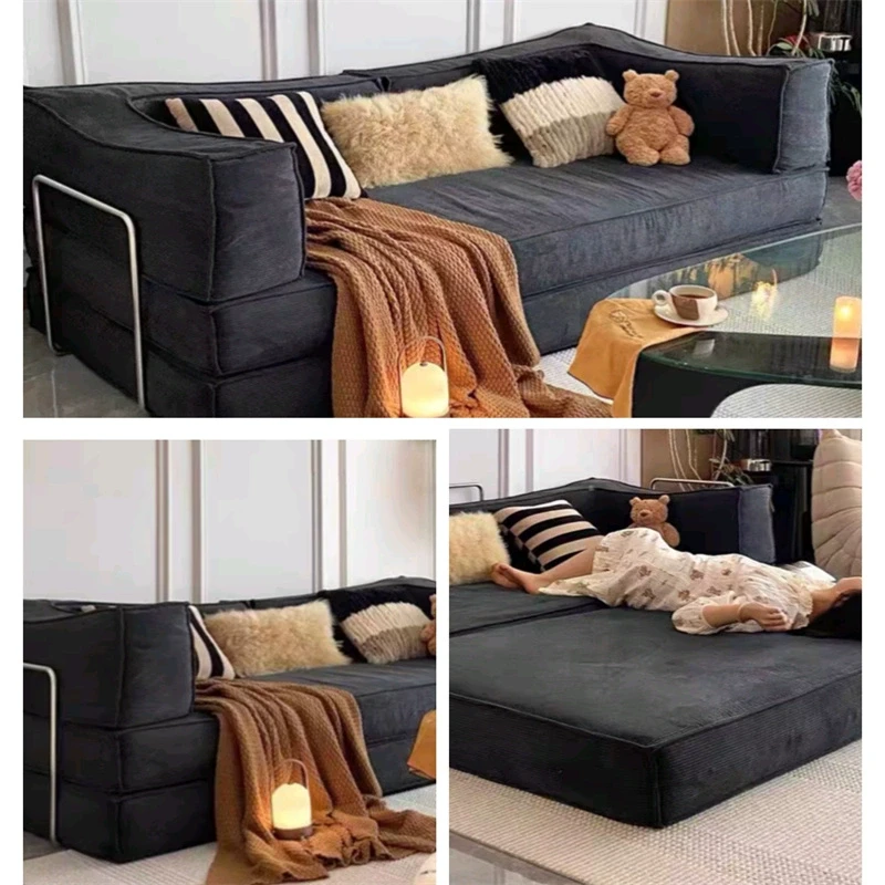 复古布艺沙发床家用折叠两用大小户型可拆洗客厅直排泰迪模块沙发