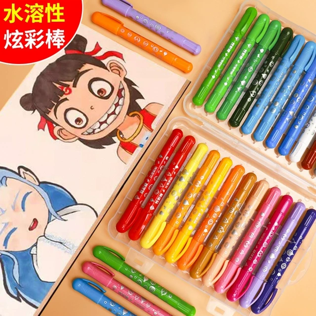 旋转婴儿宝宝儿童蜡笔无毒不脏手可水洗油画棒白色水溶性炫彩棒24