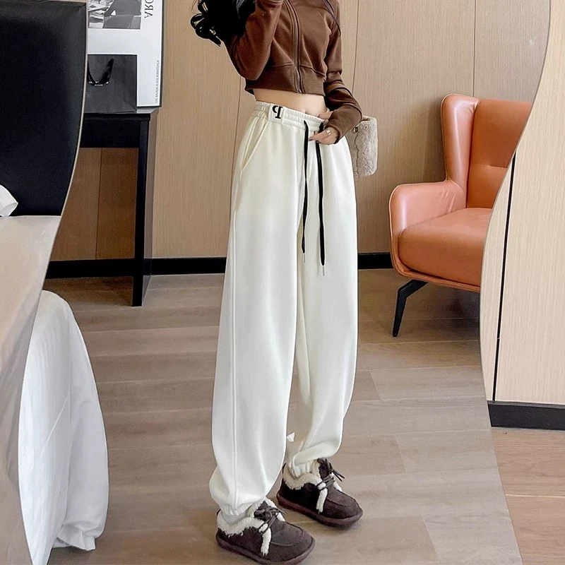 芊芊芙白色运动裤女2025年春季新款遮肉显瘦束脚裤高腰休闲卫裤子