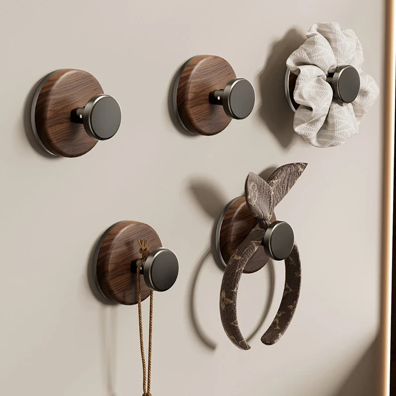 中古胡桃木纹挂钩真空吸盘免打孔厨房卫生间入户进门后玄关挂衣服