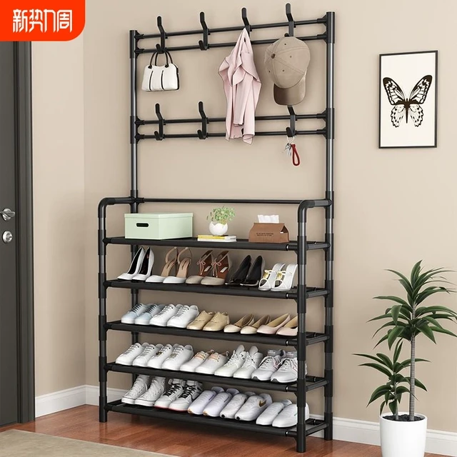 简易鞋架多层一体收纳柜家用宿舍门口鞋柜多功能挂衣架鞋帽架结实