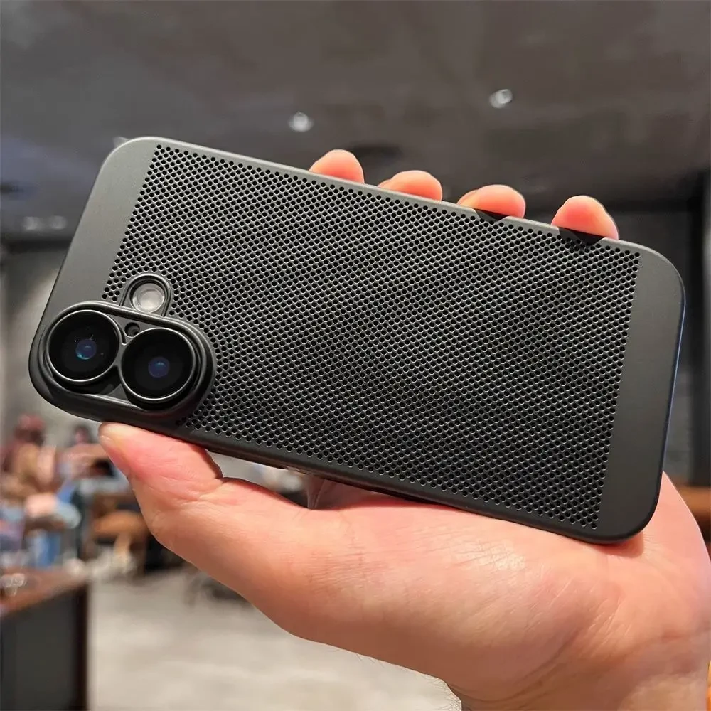 苹果16手机壳防指纹透气13promax蜂窝15简约散热14防摔13保护套