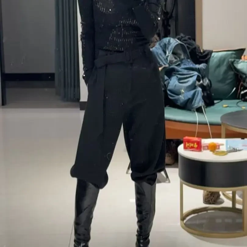 时尚中腰弯刀显瘦跨裤#4025