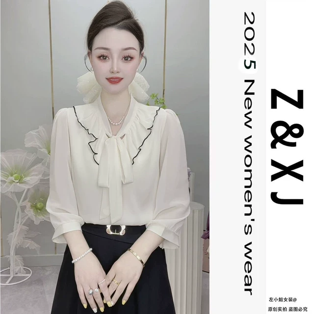 七分袖2025新款衬衫洋气百搭衬衣设计感上衣女装