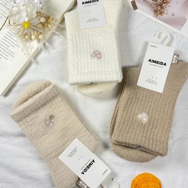 女士新款秋冬保暖澳绒中筒睡眠面袜5双