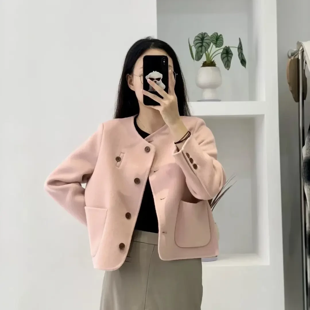 经典圆领短款毛呢外套早秋新款洋气小香风女士穿搭