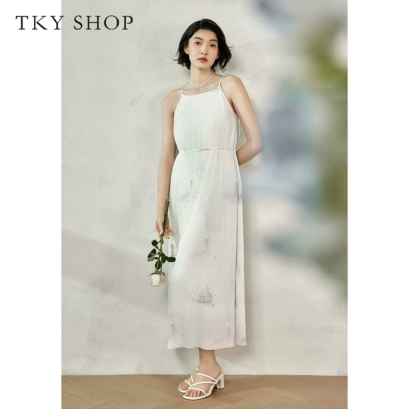TKYSHOP卉花小众肌理感印花吊带连衣裙夏季款法式裙 10H1WA09D090