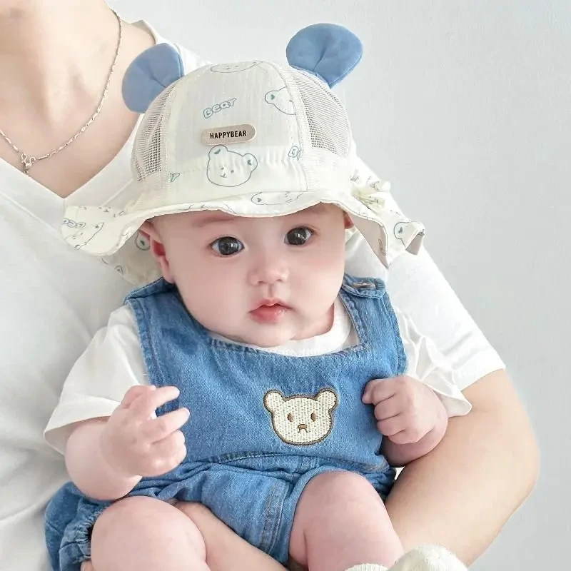 婴儿遮阳帽子春夏季可爱超萌网款渔夫帽男女宝宝小月龄太阳帽