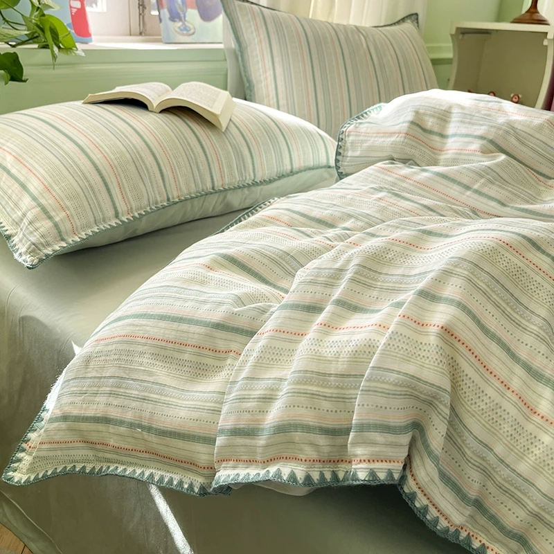 纯棉双层纱床上四件套2025新款全棉学生宿舍床品被套床单人三件套