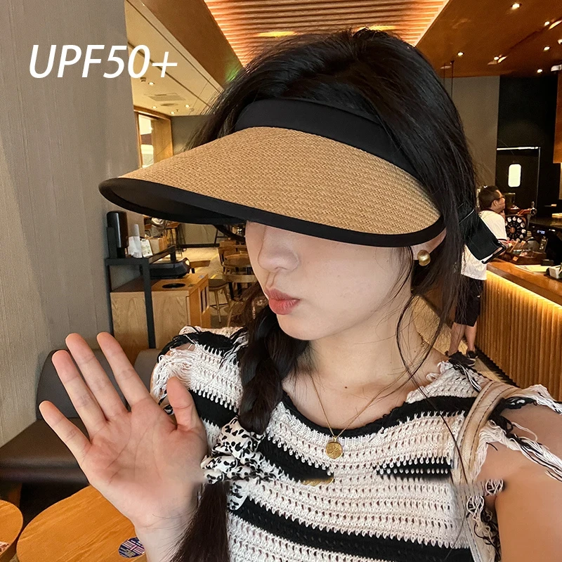【日系手工编织空顶帽】防晒不透光发箍款遮阳防晒帽子